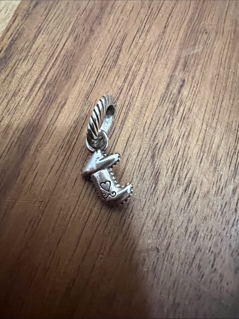 Silver Letter ‘T’ Charm Pendant - Heart Detail